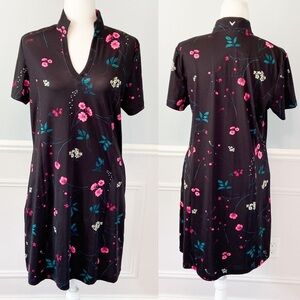 Callaway Golf Dress Opti Dri Women's Black Floral Short Sleeveless Sz L